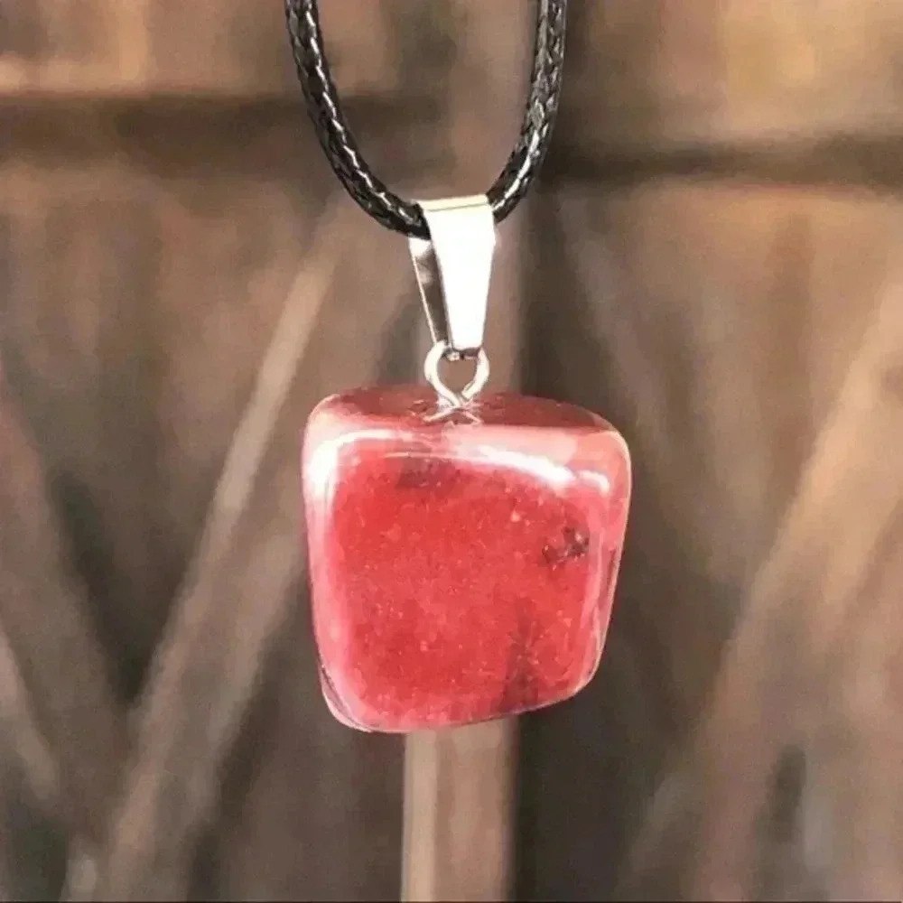Red Dolomite Organic Freeform Natural Braided Stainless Steel Necklace